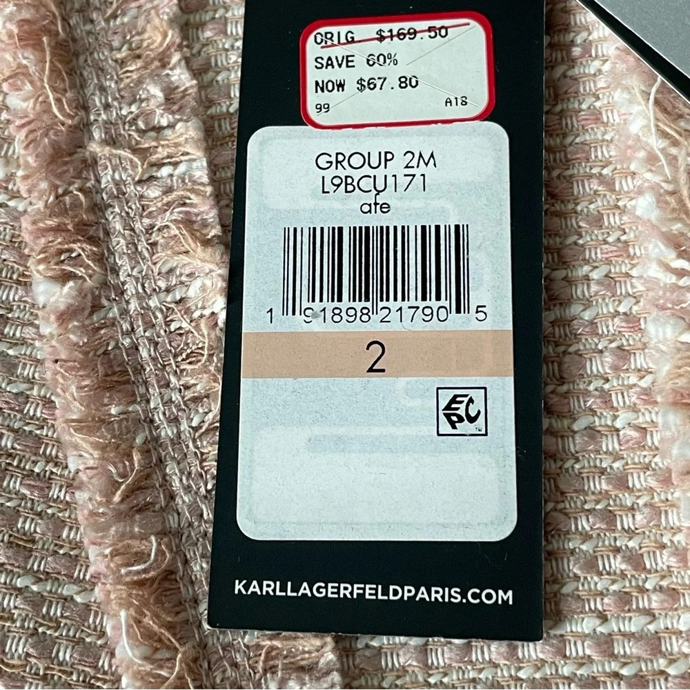 New! Karl Lagerfeld Paris Tweed Fringe Jacket pink nwt 29610 - Picture 15 of 16